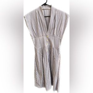 Anne Kimball | White and Brown Pinstripe Dress | Size 2